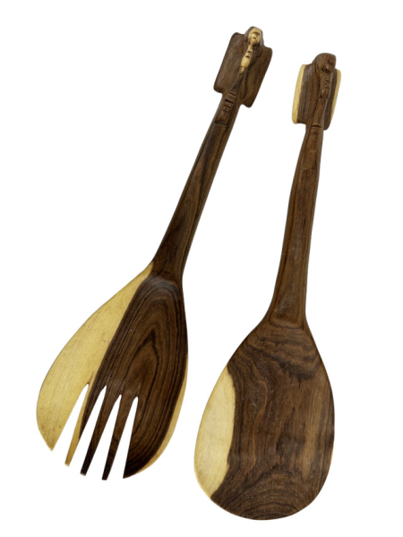 Handgeschnitztes Salatbesteck aus Rosenholz "Elefant"